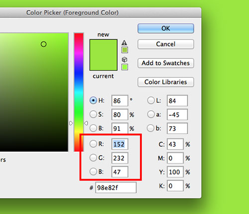 Adobe Photoshop colour values